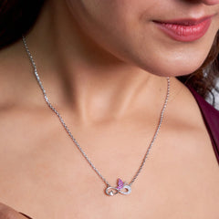 Silver Pink Butterfly and Infinity Love Pendant