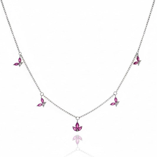Silver Pink Floral Pendant Set