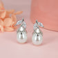 Silver Corolla Pear Pearl Earrings