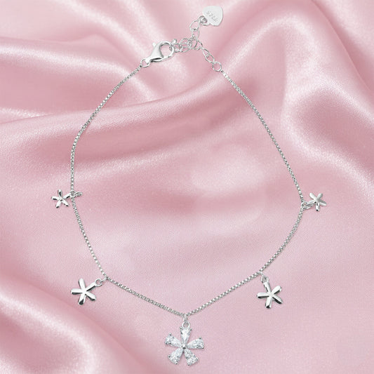 Silver Sparkling Flower Charm Bracelet