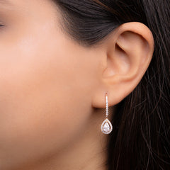 Rose Gold Halo Pear Drop Earrings