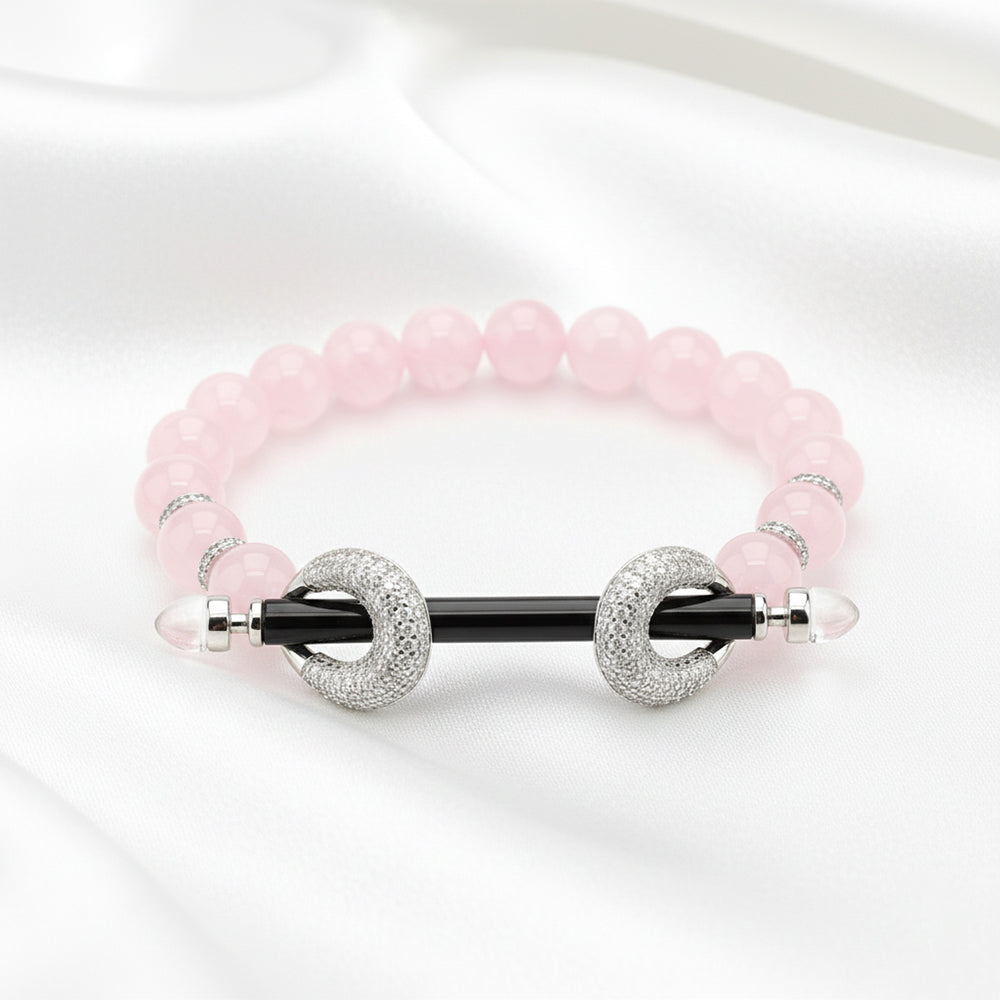 Silver Elastic Cord Rose Bead Bracelet