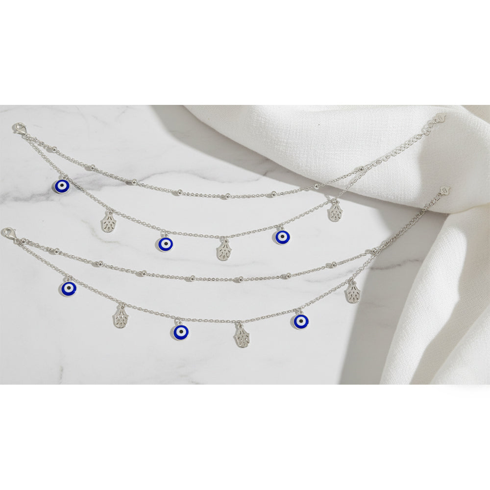 Silver Fancy Evil eye protection Double layered Anklet