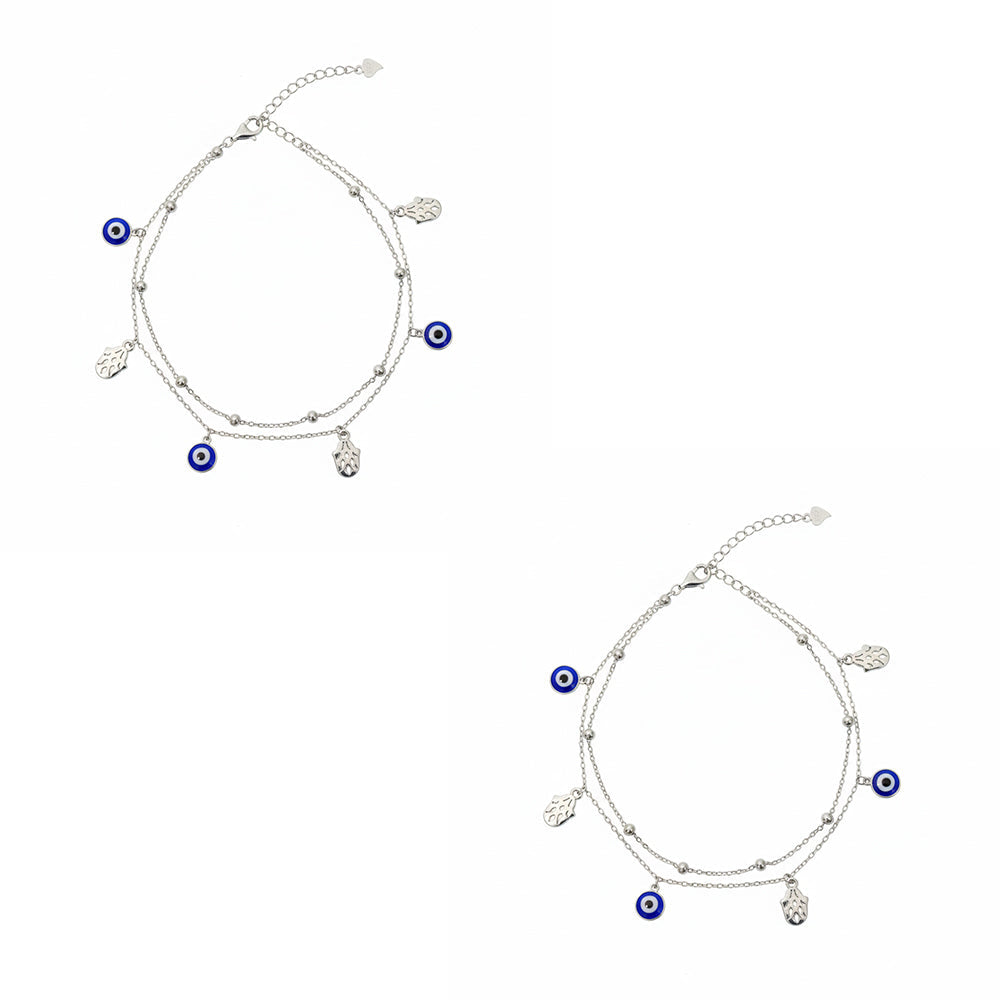Silver Fancy Evil eye protection Double layered Anklet