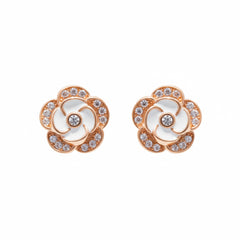 Rose Gold Parisian Camellia Sparkle Stud Earrings