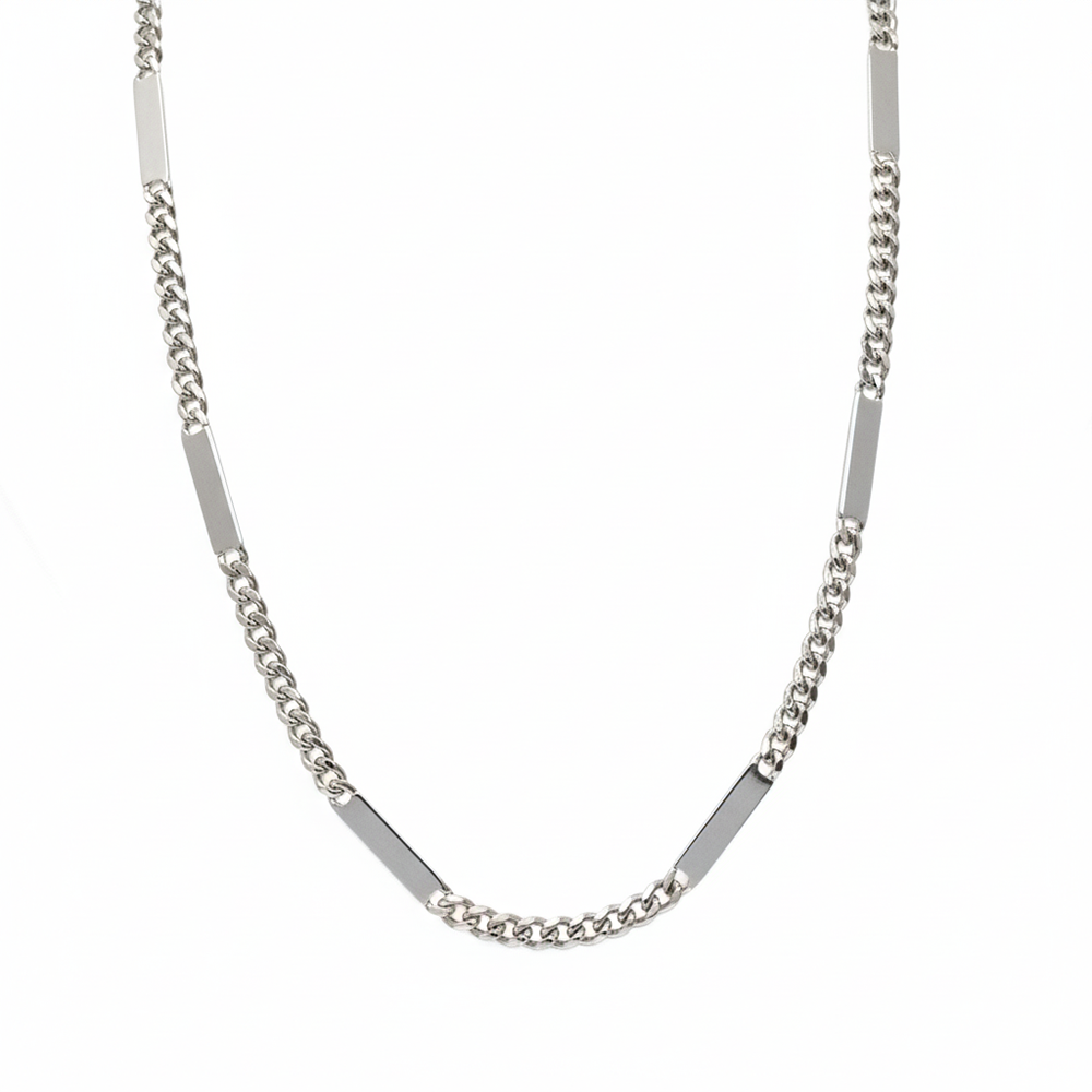 Silver Modern Hybrid Bar Chain For Him