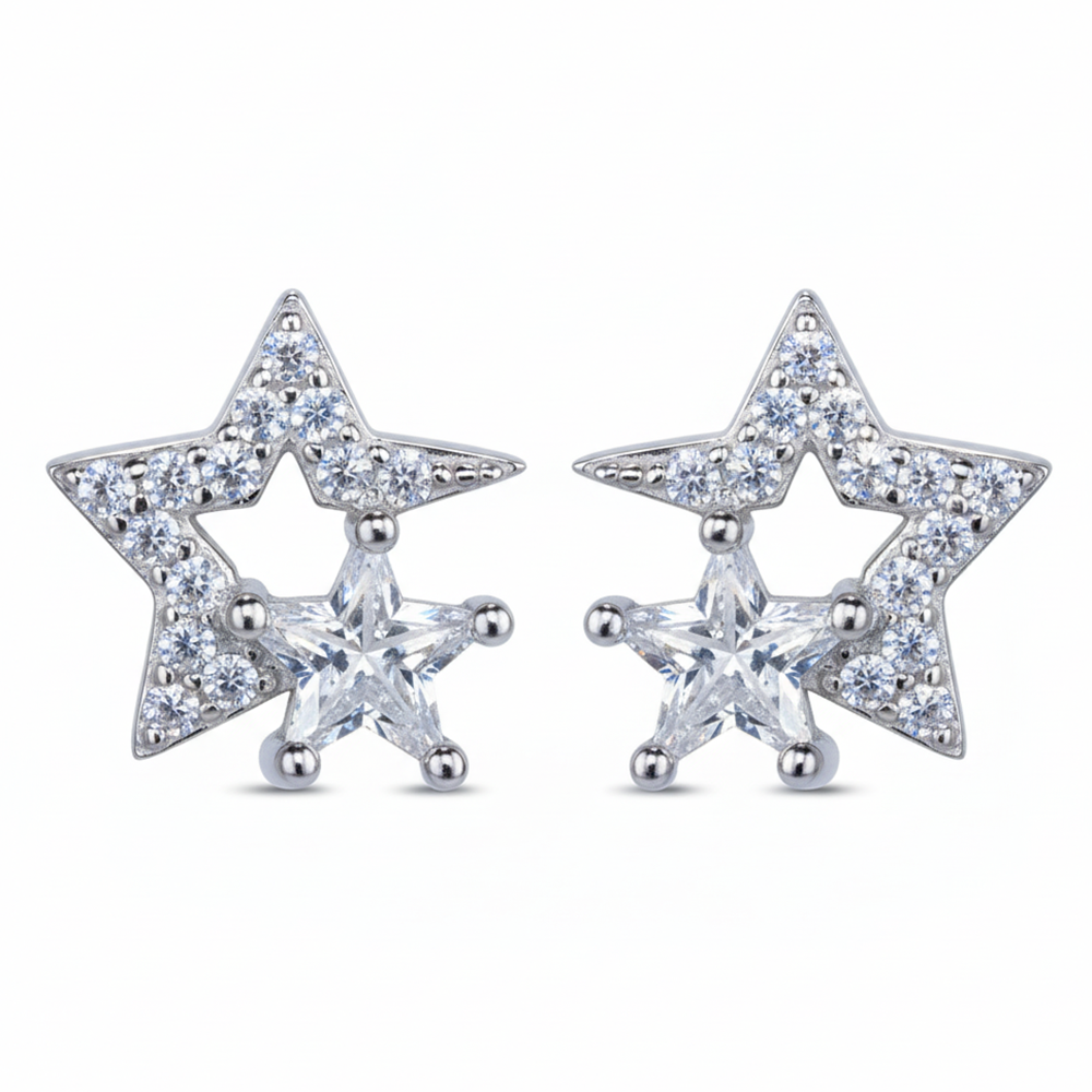 Silver Double Star Studs