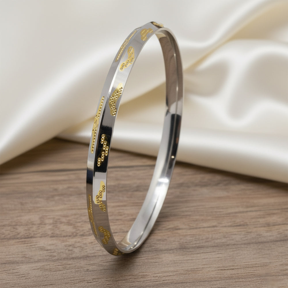 925 Silver Kada with Geometric Gold Engravings for him
