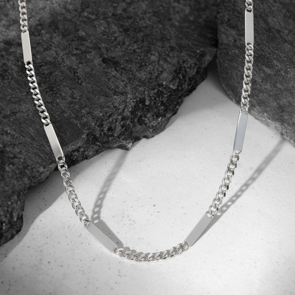 Silver Modern Hybrid Bar Chain For Him