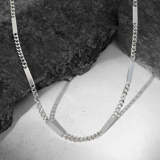 Silver Modern Hybrid Bar Chain For Him