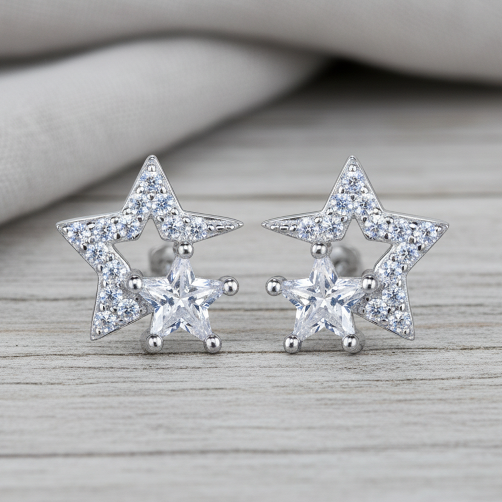 Silver Double Star Studs