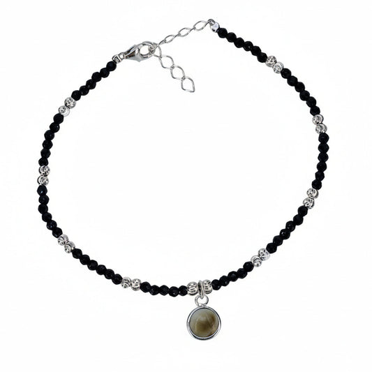 Silver Sleek Charm Black Beads Bracelet