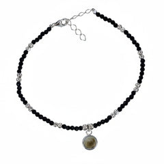 Silver Sleek Charm Black Beads Bracelet