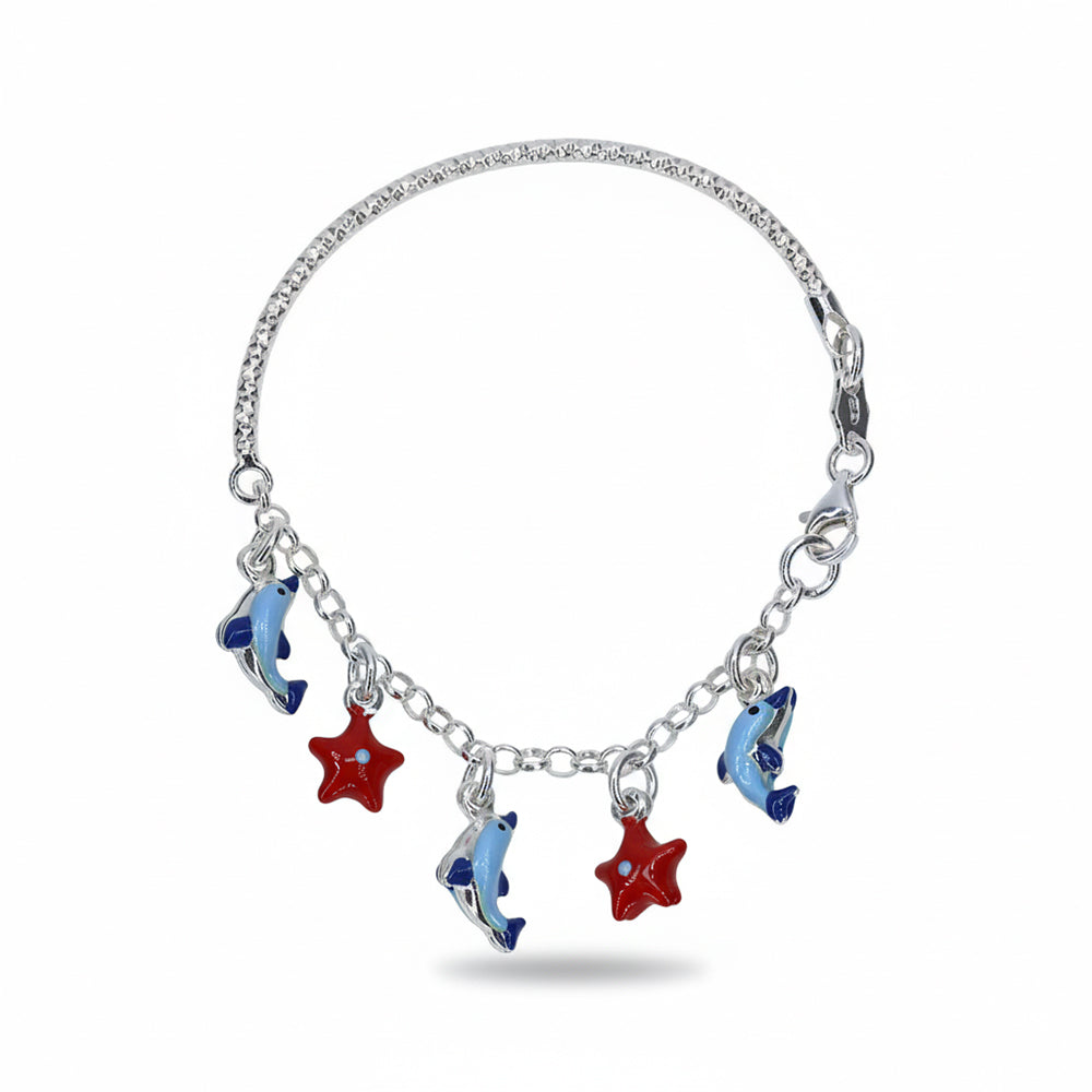 Silver Sea Life Charm Bracelet for Kids/Teens