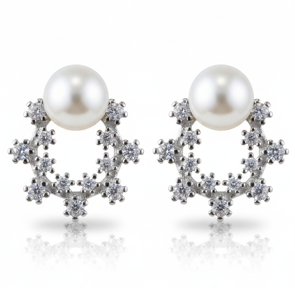 Silver Stardust Pearl Studs