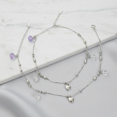 Silver Lilac crytal and heart Charm Anklet for her