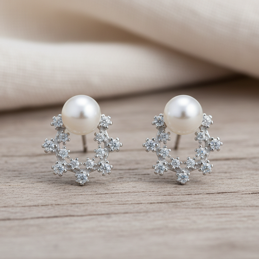 Silver Stardust Pearl Studs