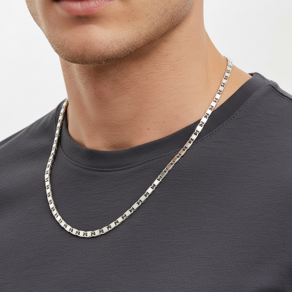 Silver Flat Jazzy Chain For Him