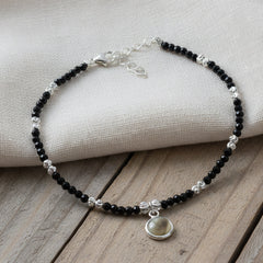 Silver Sleek Charm Black Beads Bracelet