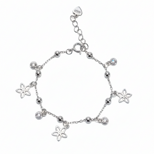 Silver Dainty Flower Charm Kids Bracelet
