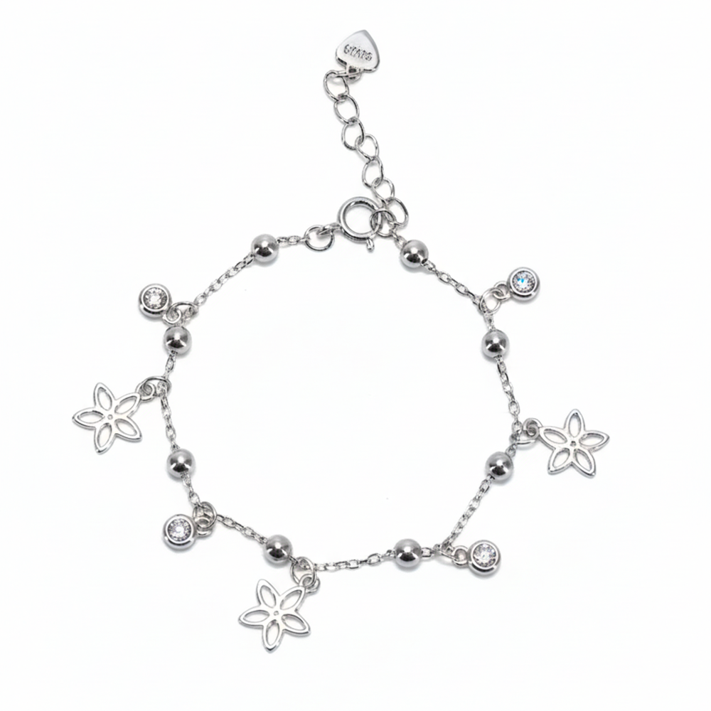 Silver Dainty Flower Charm Kids Bracelet