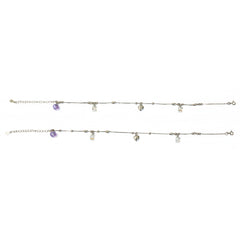 Silver Lilac crytal and heart Charm Anklet for her