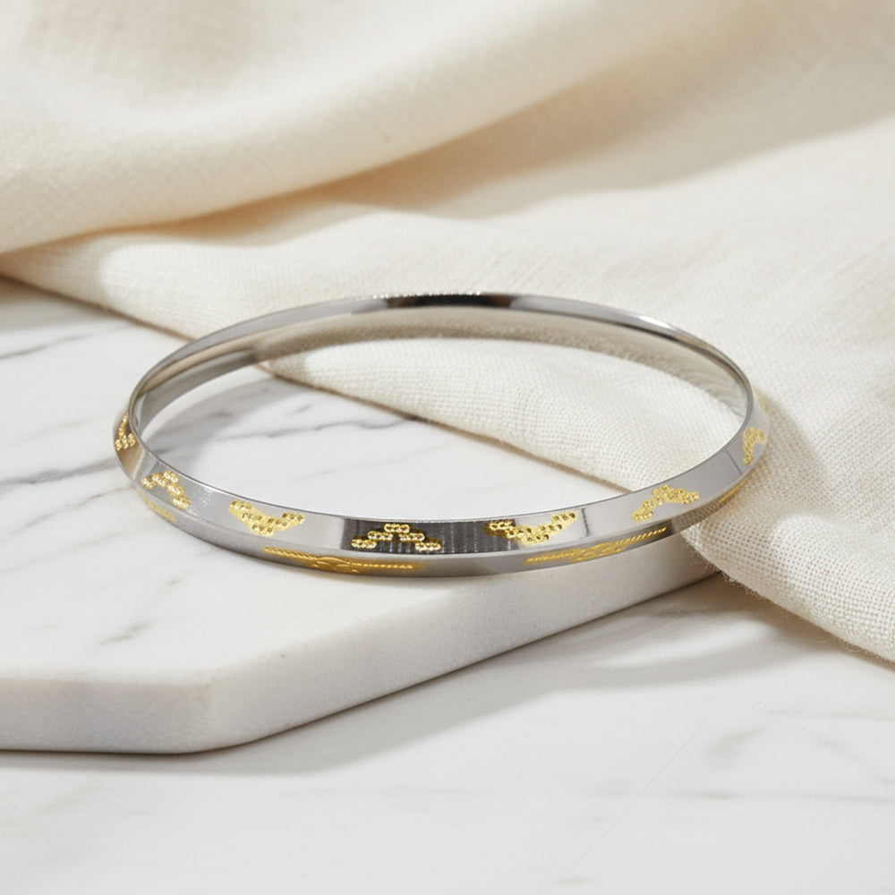 925 Silver Kada with Geometric Gold Engravings for him