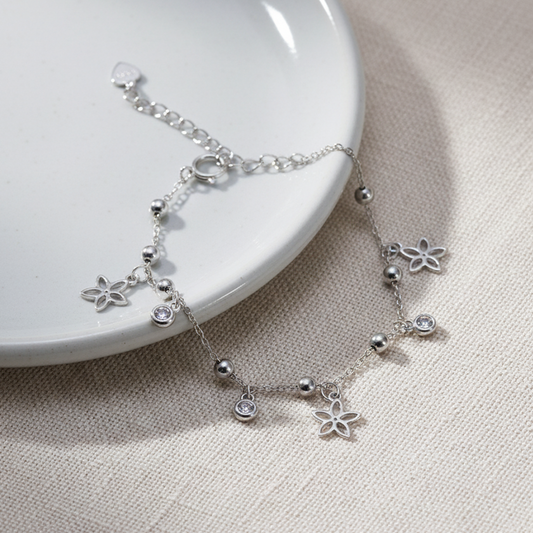Silver Dainty Flower Charm Kids Bracelet