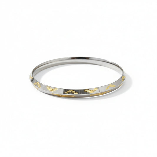 925 Silver Kada with Geometric Gold Engravings for him