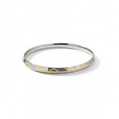 925 Silver Kada with Geometric Gold Engravings for him