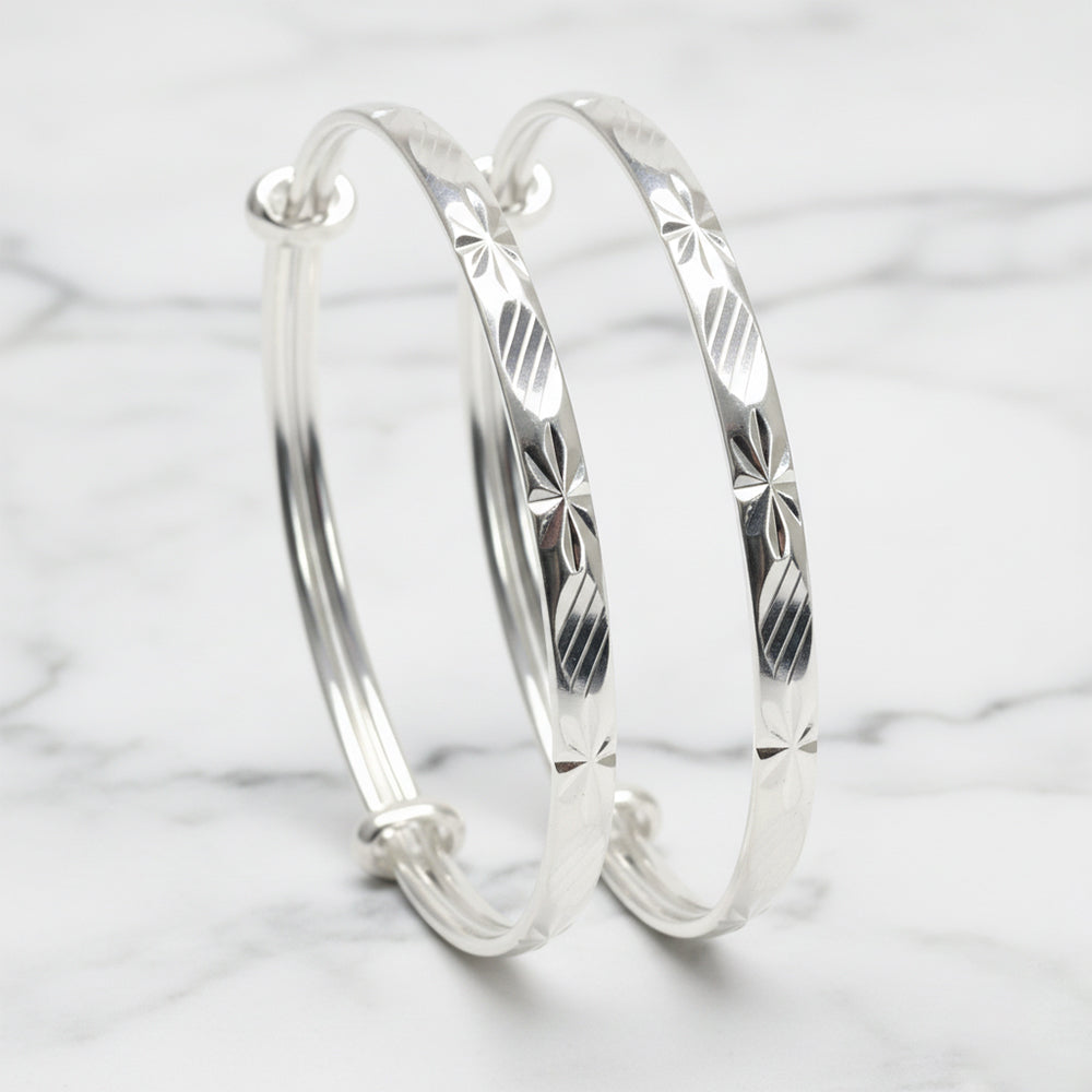 999 Silver Brilliant cutting Design Adjustable Baby bracelet (Kada)