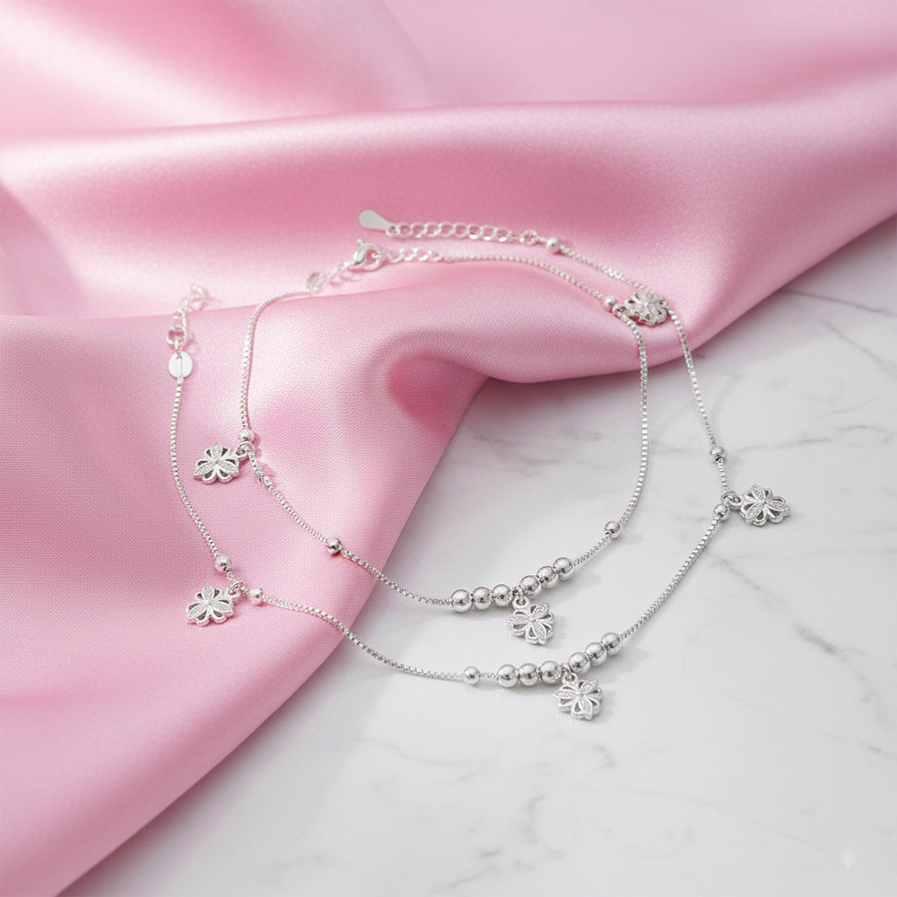 Silver Blossomed Flower Anklet
