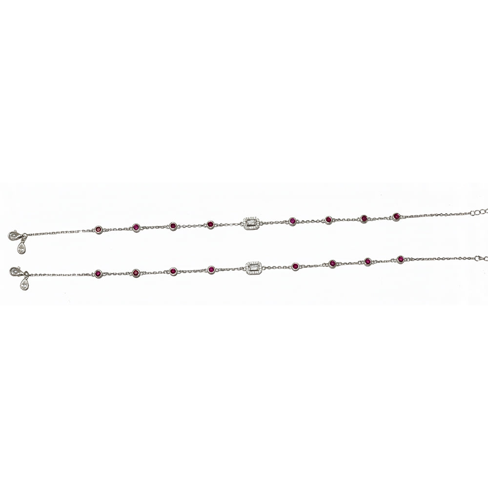 Silver Ruby Red anklet For her