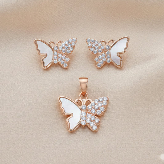 Rose Gold Radiant Butterfly Pendant Set