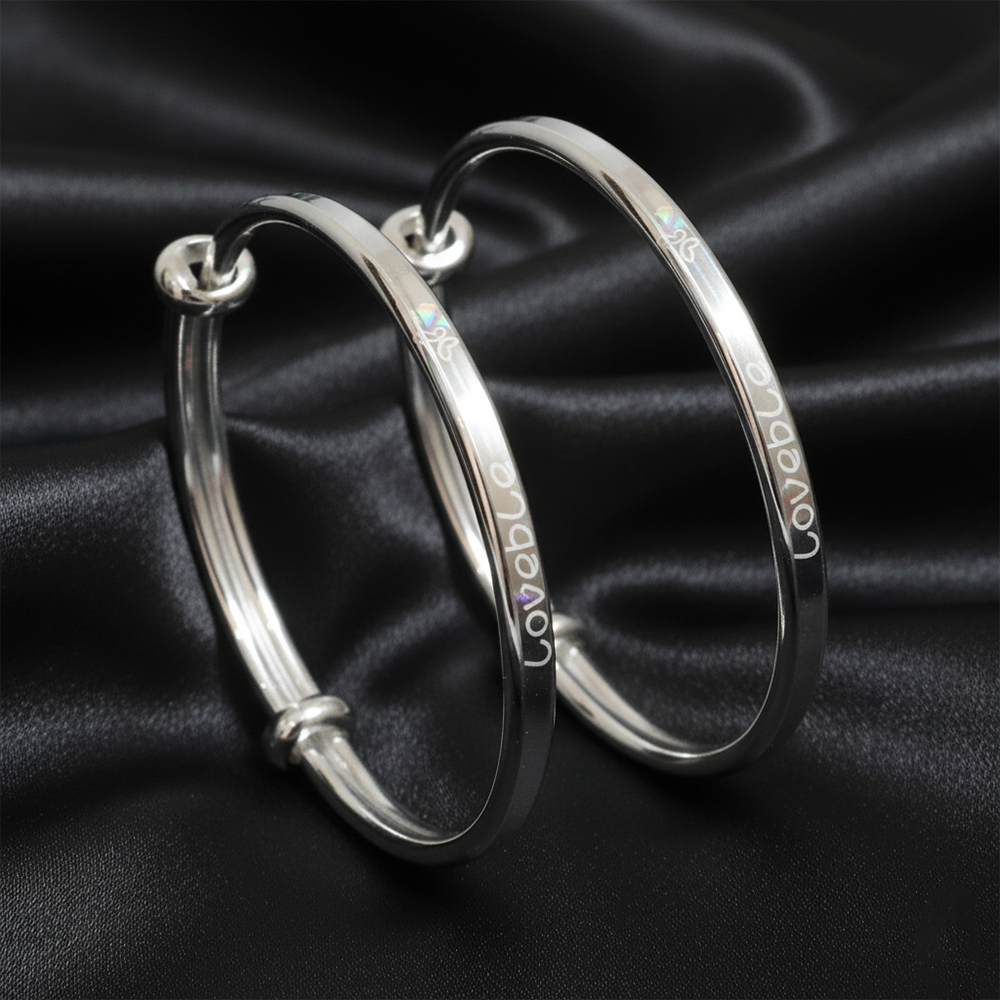 Silver "Loveable" Engraved Adjustable Baby Kada