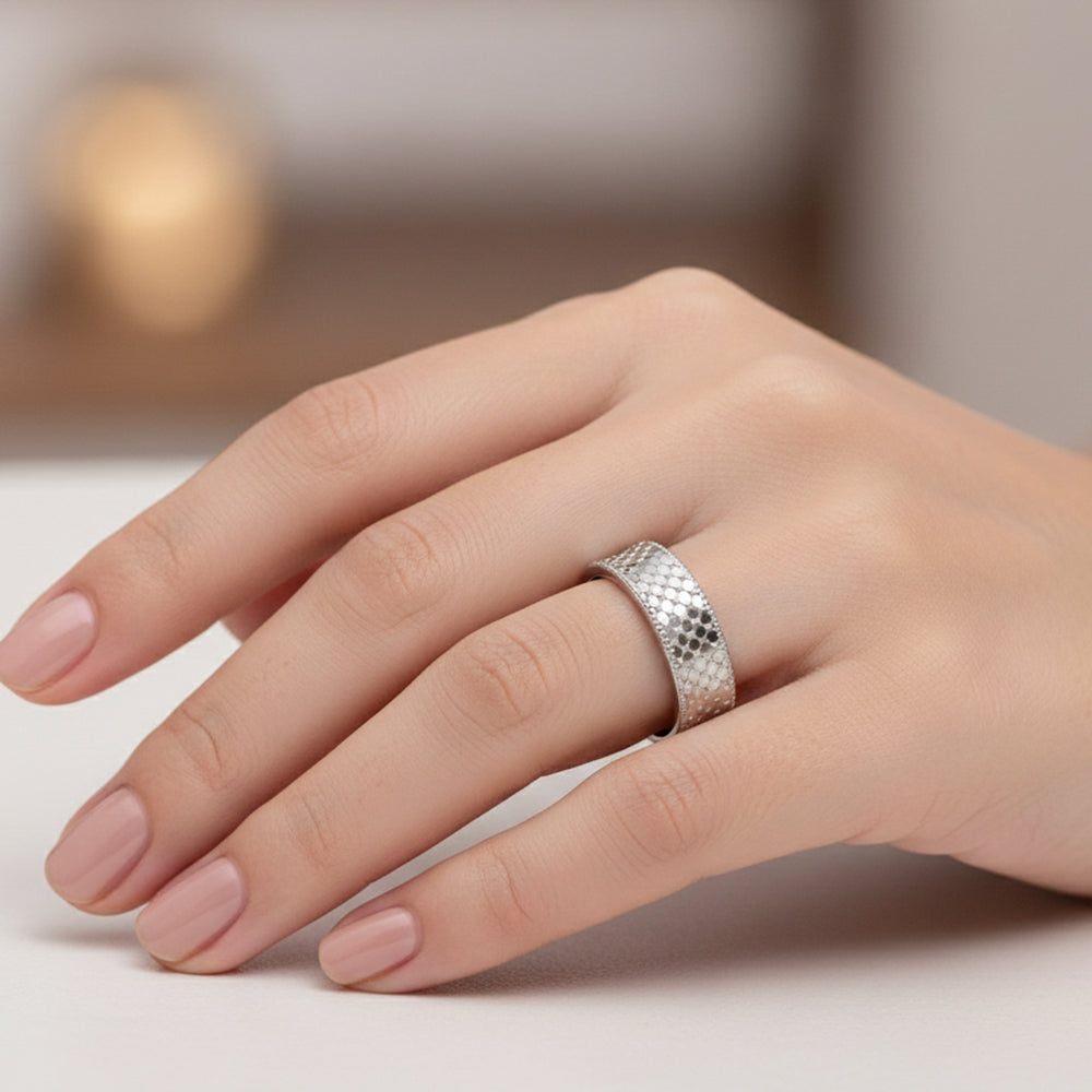 Silver Honeycomb Texture Ring For Her