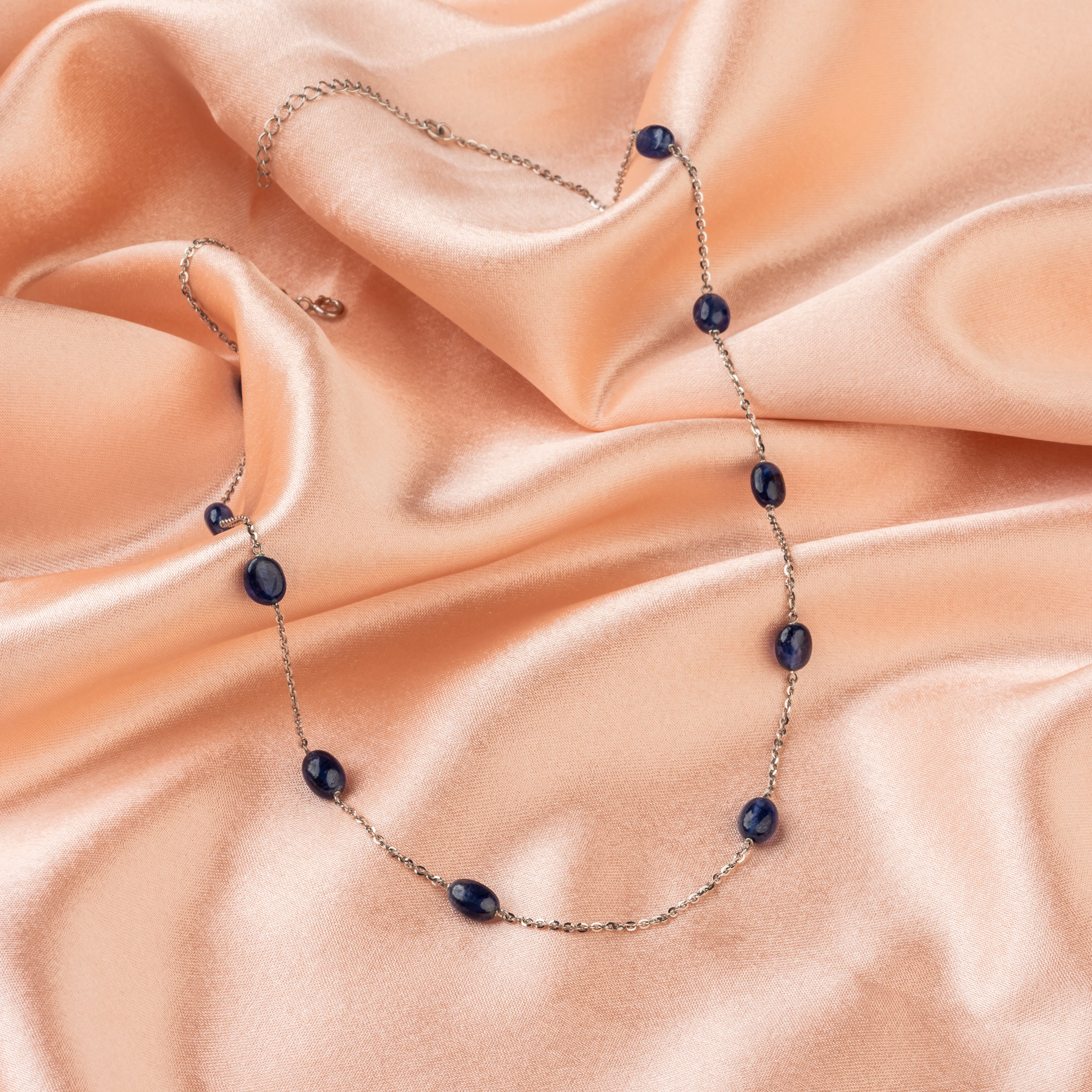 Silver Blue Sapphire chain  Necklace