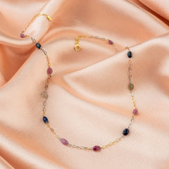 Multicolored Gemstone Two tone Sterling Silver chain
