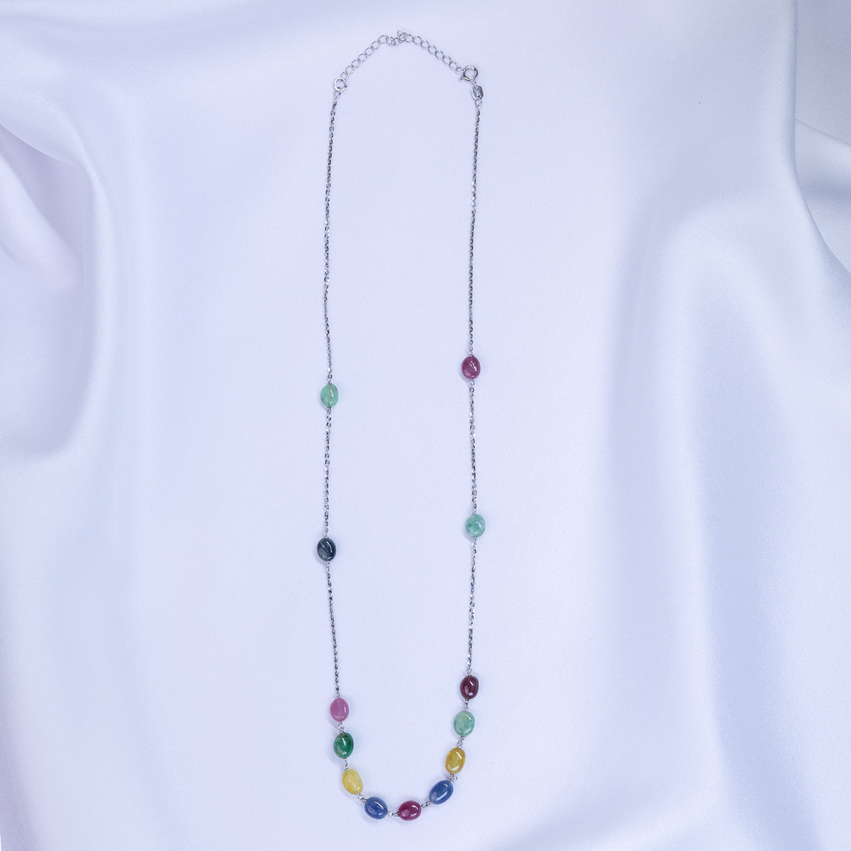Silver Multicolor Long chain Necklace