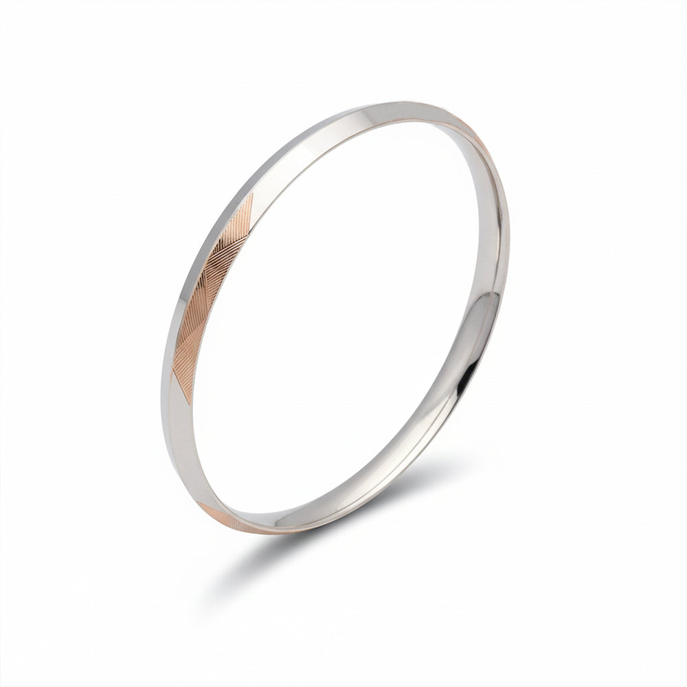 Silver Mens Rose gold dual tone Striped Bracelet