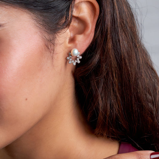 Silver Stardust Pearl Studs