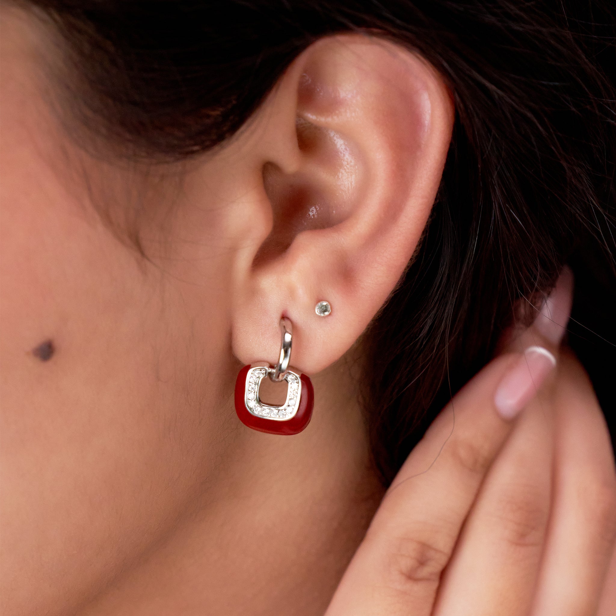 Silver Bordeaux Red Long Earring