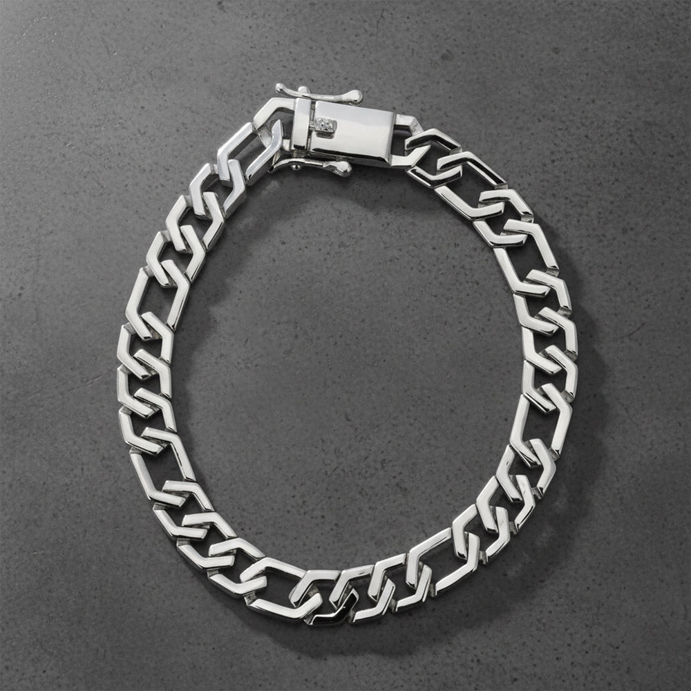Silver High polish Cuban style Chain bracelet for mens