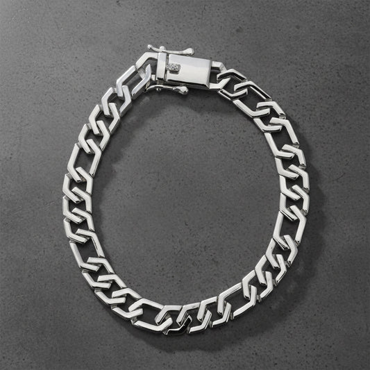 Silver High polish Cuban style Chain bracelet for mens