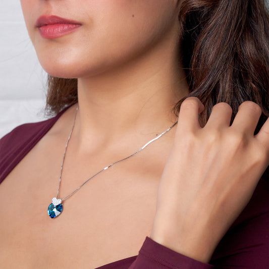 Silver Deep Blue Double Heart Pendant
