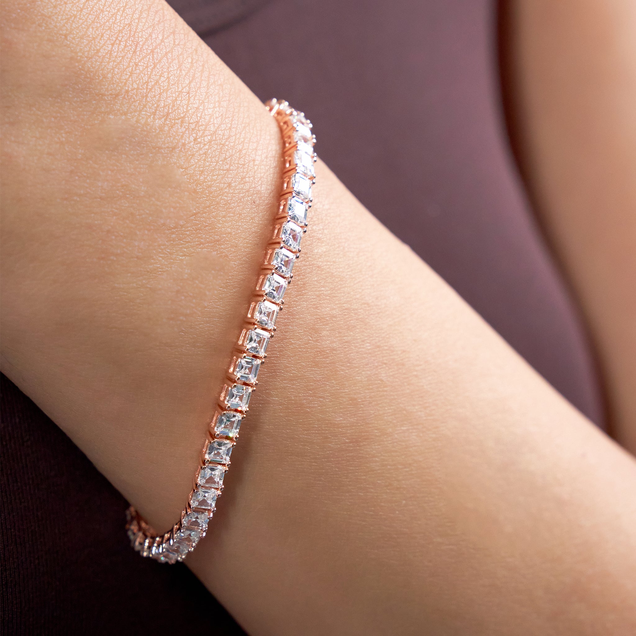 Princess Cut Rose Gold Tennis Bracelet