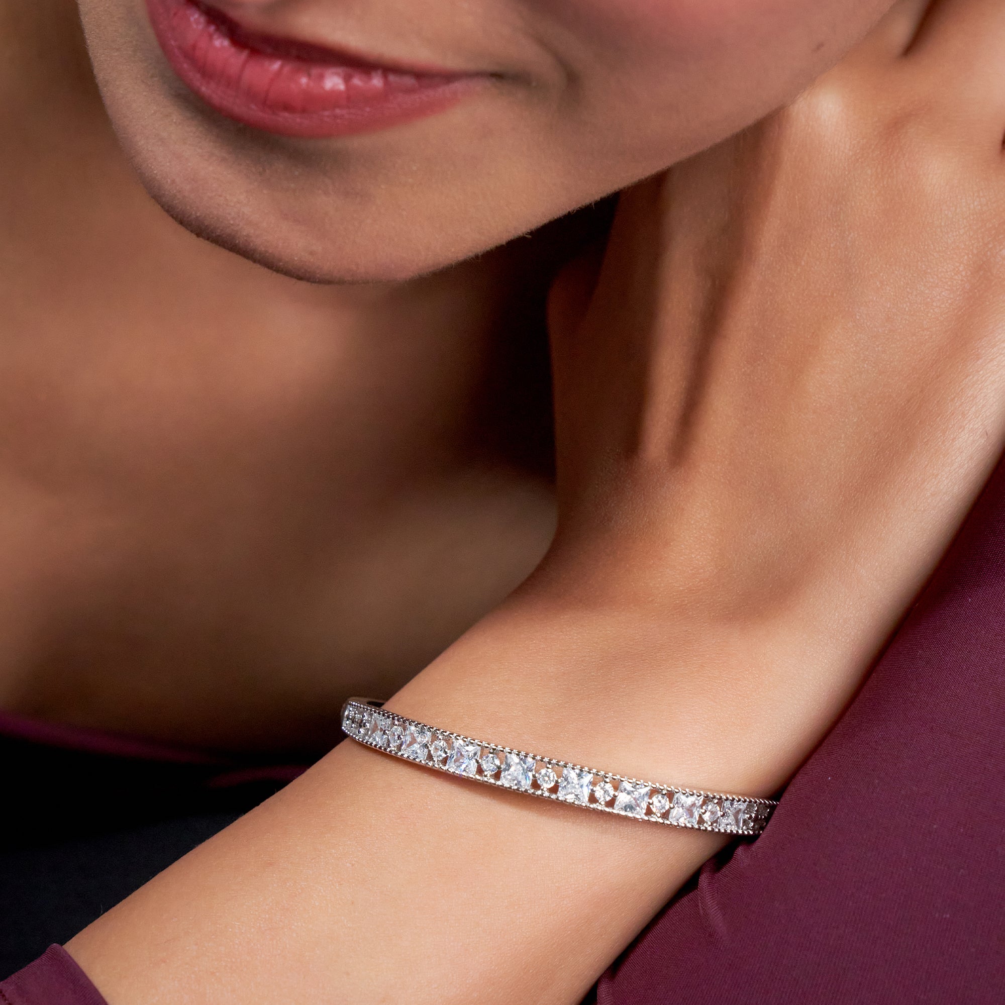 Silver Princess Cut Halo Bracelet For Her