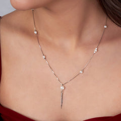 Silver Minimalist Pearl Drop Lariat Chain