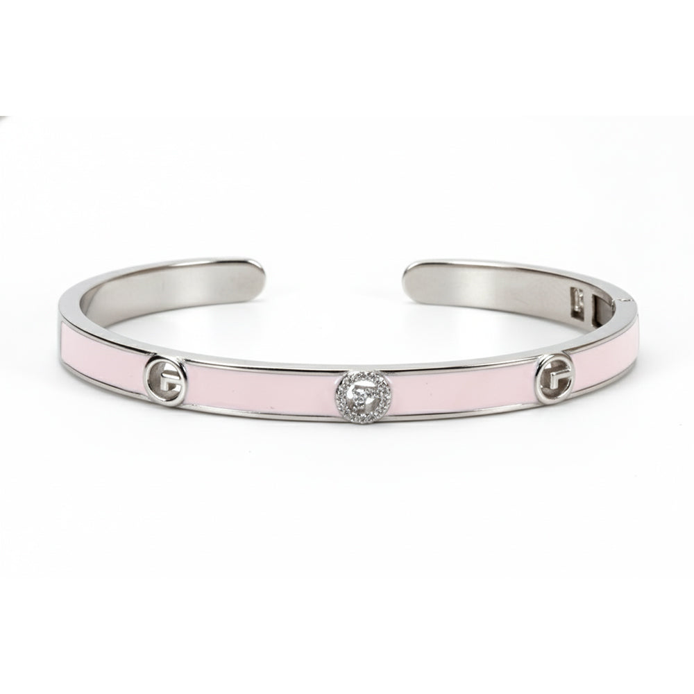 Silver Pink Enamel Open Bracelet