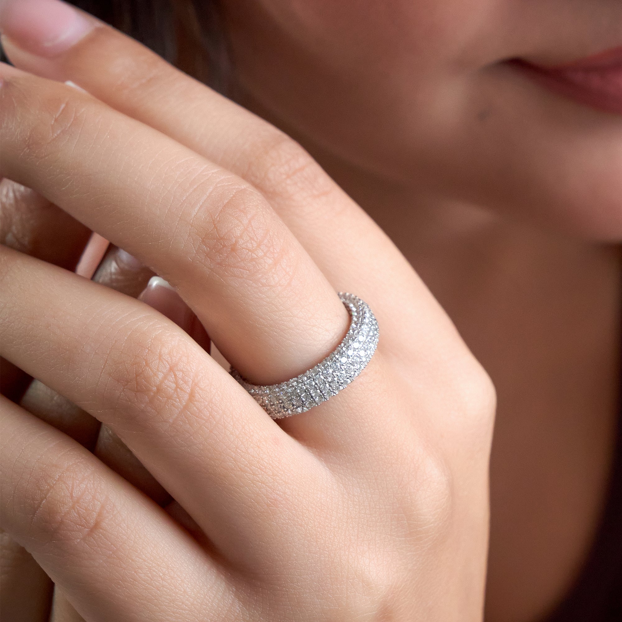 Silver Triple row Iced Eternity Band For Her